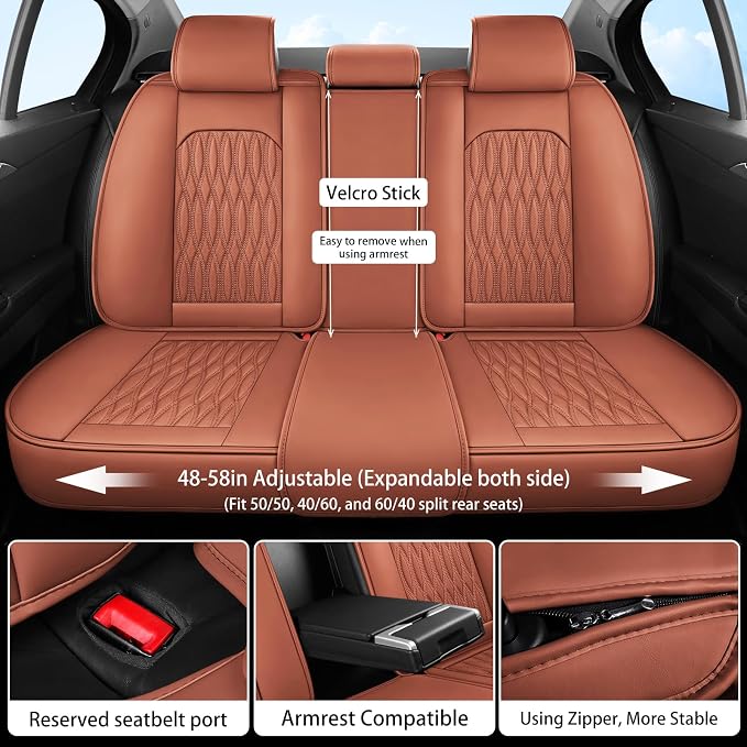 WELLDO Car Seat Covers, 5 Seats, Brown | Waterproof, Scratch-Resistant, Breathable & Easy to Clean, Universal Fit for SUV Sedan Truck, Full Set - Image 4