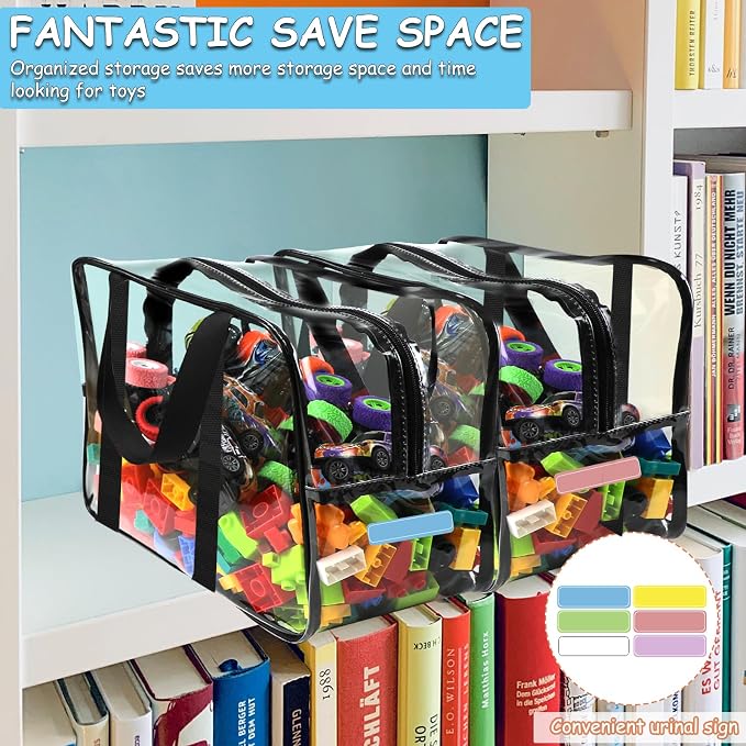 6 Packs XXL Toy Storage Bags 16.5×11.8×6.8In with Labels, Large Capacity Reusable Clear PVC Board Game Storage, Travel Waterproof Organizer Bags with Zipper - Image 6