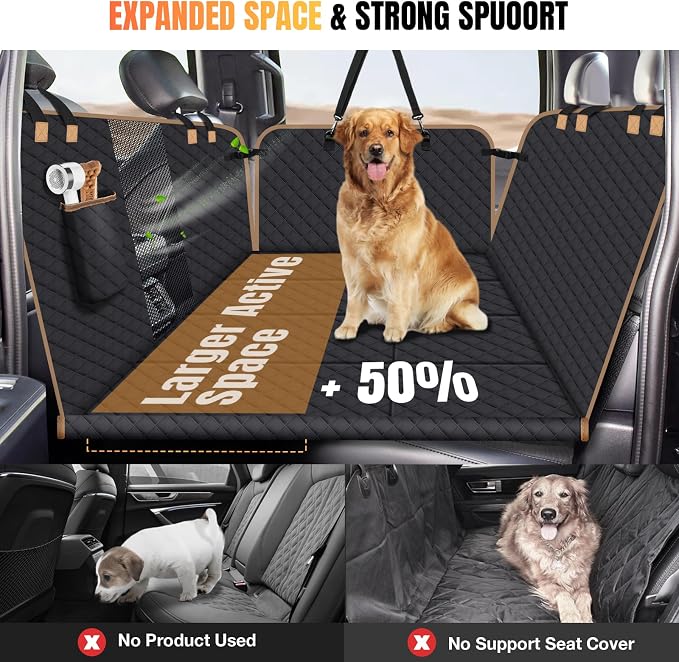 Dog Car Seat Cover for Back Seat, Dog Car Bed Cover with Strong Hard Bottom, Back Seat Extender Hammock for Cars SUV Truck,4 Panels Black Large Size - Image 3