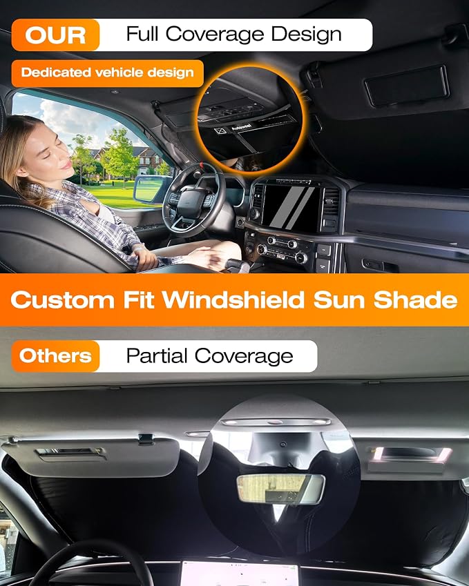 Cooling Windshield Sun Shade for Ford F150 2015-2026, 240T Beige, Foldable | Heat-Insulating Fabric, 99% UV Protection and Heat Insulation, Storage Bag Included, for Cars SUVs and Trucks, Easy to Store - Image 4