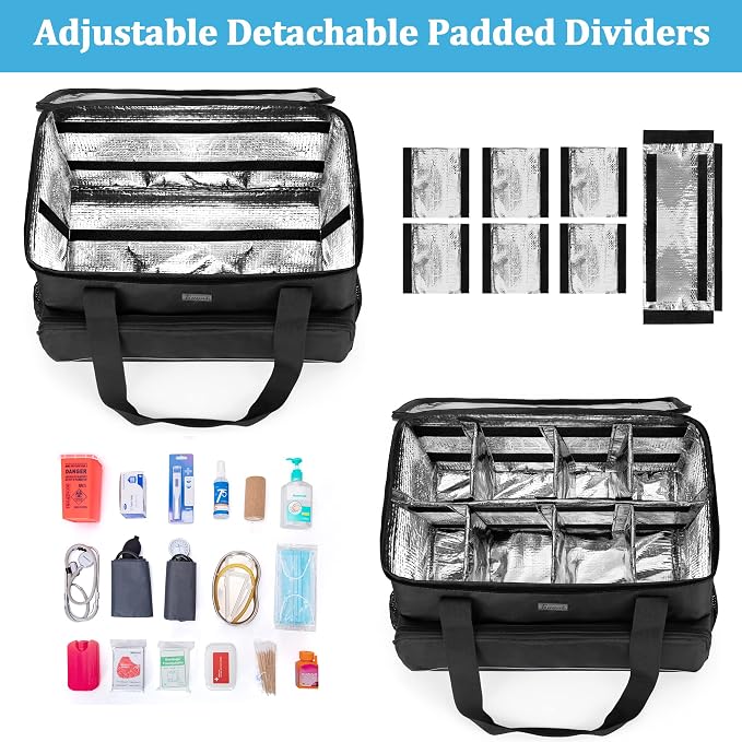Trunab Large Insulated Medical Bag with Dividers, Easy-Clean Trauma Pouch | Empty Bag for Custom Setup, Ideal for Home/Travel/Camping, Wipe-clean Interior - Image 3