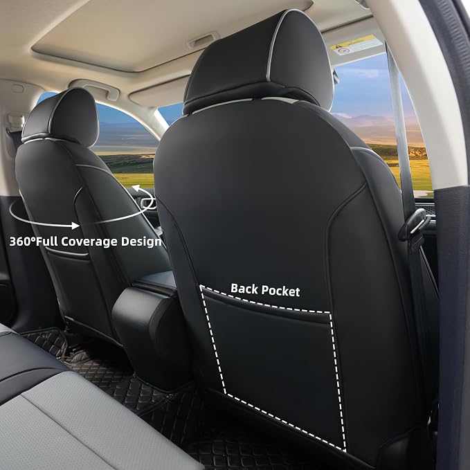 Lolcar Custom Fit Civic Seat Cover Full Set for Honda Civic 4 Door (Hatchback 2022-2026 Sport Touring)&(Hatchback 2022-2024 EX-L) 5-Seats Full Set,Leather Seat Protector (Black/Gray) - Image 4