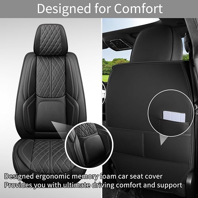 Custom Fit Chevy Silverado GMC Sierra 1500 2007-2026 2500/3500 HD Crew Cab Full Set Car Seat Covers - 5 Pack, Premium Faux Leather Truck Seat Protector with Airbag Compatible Design, Black - Image 4