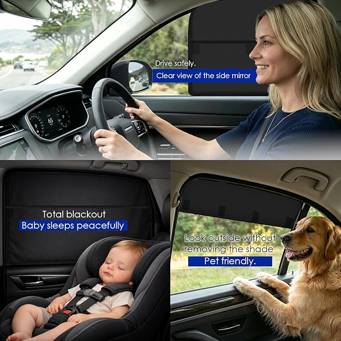 Wolfcar Car Window Shades for Front Side Windows, 2-in-1 Magnetic Detachable Car Window Covers with Hook-and-Loop, Keeps Side Mirrors Clear, Blocks UV & Glare, Car Curtains for SUV/Truck, 2 Pcs - Image 3