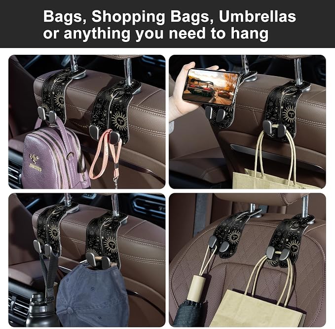 CoBak Purse Hook for Car - Universal Premium Stitched Leather and Aluminum-Magnesium Alloy Double Car Seat Back Storage Hook for Purses, Handbags, Bags (2 Pack),Star Mark - Image 6