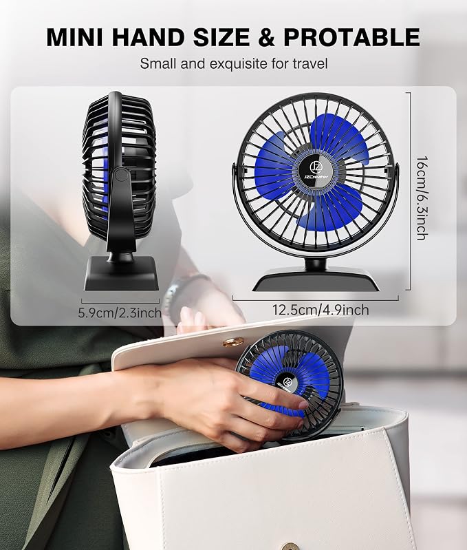 JZCreater USB Desk Fan, 360 Rotation Personal Cooling Fan with 3 Speeds, Quiet, Small, USB Powered for Home, Office, Bedroom, Car, Travel, Black - Image 6