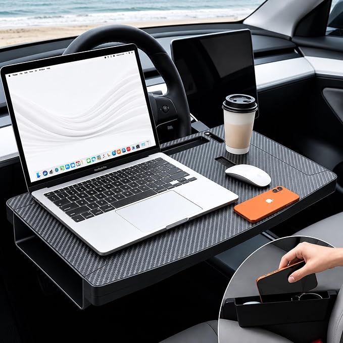 Steering Wheel Tray, Carbon Fiber 2-in-1 Car Tray & Seat Gap Filler, Car Desk, Car Laptop Desk, Car Desk for Laptop, Food Tray for Car, Steering Wheel Desk, Car Table, Universal Car Tray Organizer by Unknown
