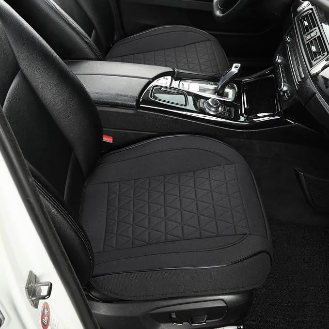 West Llama Linen Front Car Seat Cover Protector Anti-Slip Bottom Seat Cover Fits 95% of Vehicles,Wrapping Around The Bottom,Triangular Pattern(Black-2Pcs) - Image 2