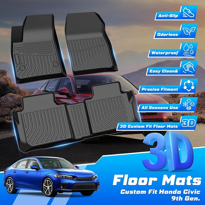 Sunsdrew Floor Mats for 2019-2026 Chevy Blazer/Cadillac XT5 (Not for EV)/for 2017-2023 GMC Acadia, All Weather Floor Liners Front Rear 2 Rows Car Mats Accessories TPE Rubber High Edge - Image 3