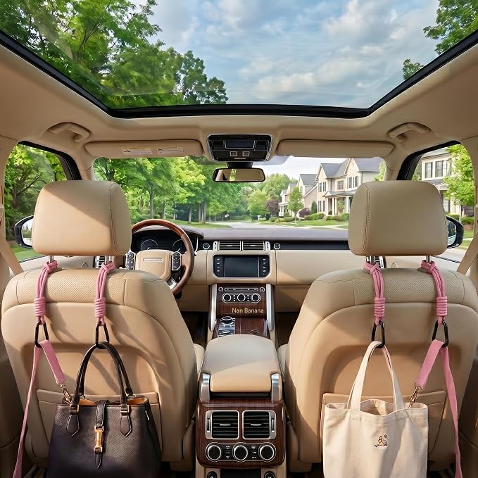 360° Rotating Car Headrest Hooks, Universal Bag Hangers for Cars | Closed Loop, Secure Hold, Nylon Strap, Aluminum Carabiner, Fast Setup, Fits Most Vehicles, Keeps Interior Organized - Image 2