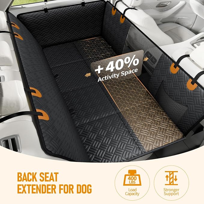 Dog Car Seat Cover for Back Seat, Hard Bottom Back Seat Extender for Dog | Back Seat Pet Cover for Dogs - Supports 400lbs, Waterproof Heavy Duty Scratch Proof, Dog Hammock for Midsize Cars/SUVs - Image 2