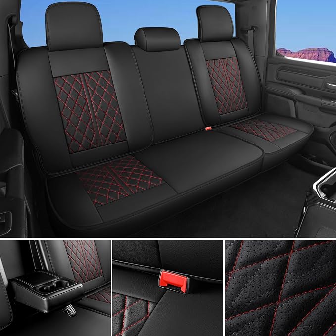 Car Seat Cover Custom Fit for Dodge Ram 1500 2500 3500 2002-2026 Faux Leather Seat Cover Set Compatible with Crew Quad Regular Cab Pickup Truck Cushions (Black & Blue, Front Seat) - Image 7