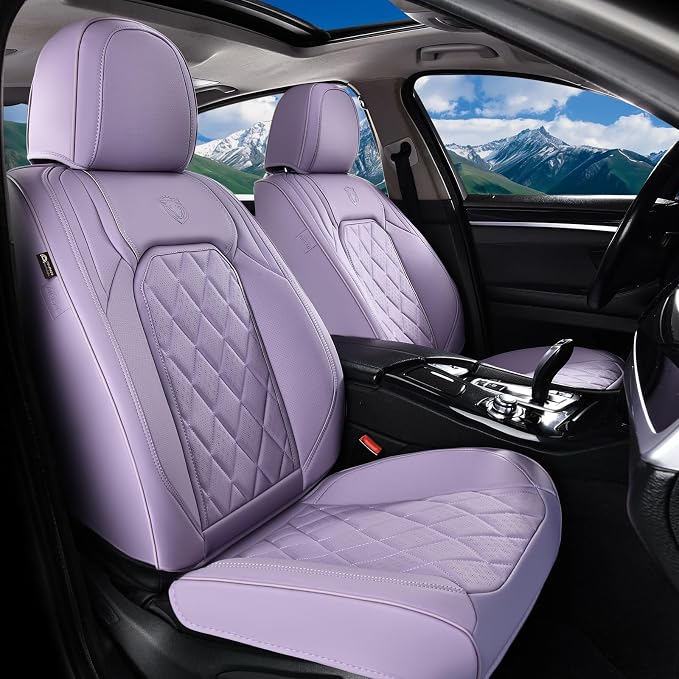 Coverado Car Seat Cover Front Seats, 2-Pack Luxury Faux Leather Seat Covers, Purple Car Seat Cover, Waterproof Car Seat Protectors, Driver Front Seat Cover Universal Fit for Most Cars, Purple by COVERADOAUTO