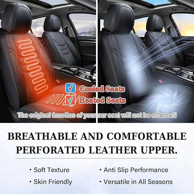 Coverado Leather Seat Covers for Cars, Car Seat Covers Full Set, Breathable Car Seat Protector with Lumbar Support, Black Seat Covers, Front and Back Waterproof Seat Cover Universal Fit for Most Cars - Image 8