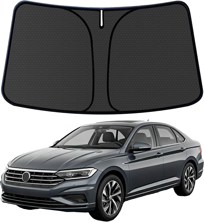 Jetta Windshield Sun Shade for VW Jetta 2019-2025 Blocks UV Rays Accessories,1:1 Custom Foldable Thickened Wear-Resistant Front Window Sunshade Visor,Keeps Your Car Cooler by Achaltiza