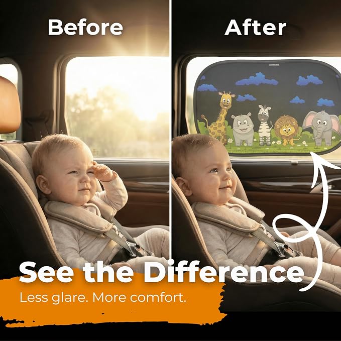CARAMAZ Car Window Shade for Baby with Certified UV-Protection 2 Pack - 20"x12" - Image 3