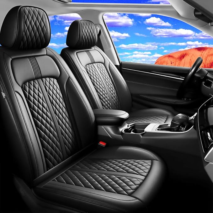 Fit Liberty Seat Covers Custom Fit for Jeep Liberty 2002-2012, Front Pair | Premium Leather Full Coverage Protectors, Waterproof, Breathable, Scratch Resistant, Easy Wipe, Airbag Compatible, Black by FiveFox
