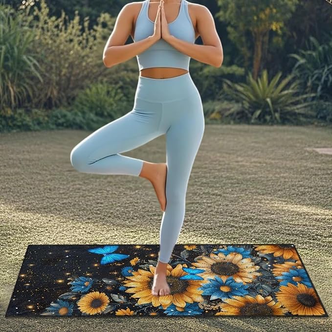 Sunflower Butterfly Car Seat Towel with Storage Bag Sunflower Print Auto Interior Seat Protector Universal Non Slip Waterproof Sweat Protector Universal Car Accessories for Yoga Beach Towels - Image 4