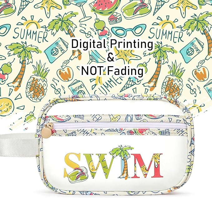 COSHAYSOO Clear SWIM Bag Swimming Pool Day Accessories for Women Teen Girls Bikini Swimsuit Goggle Cap Sunscreen Hair Makeup Organizer, Cute Swimmer Team Gifts Travel Waterproof Small Pouch, Tropical - Image 4