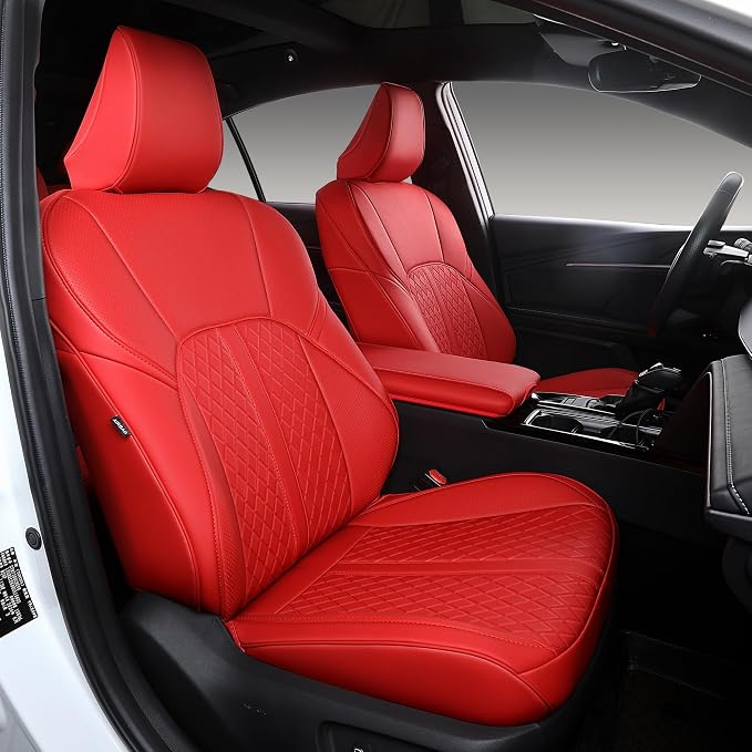 Custom Fit Camry Seat Covers for 2025 2026 Toyota Camry XLE XSE - Red | Waterproof Faux Leather Full Coverage, Car Seat Protectors Full Set with Armrest Covers, Airbag Compatible by Ourplot