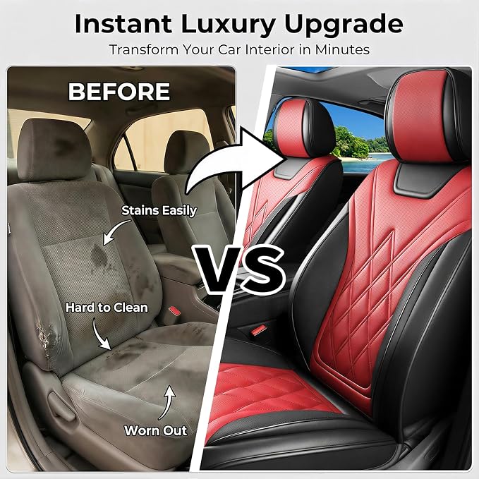 for Subaru WRX 2015-2025 2026 Car Seat Covers, Full Set, Red | Luxury Full Coverage Leather Seat Protectors, Waterproof Breathable, Non-Slip, Easy to Install, Airbag Compatible, All-Season - Image 6