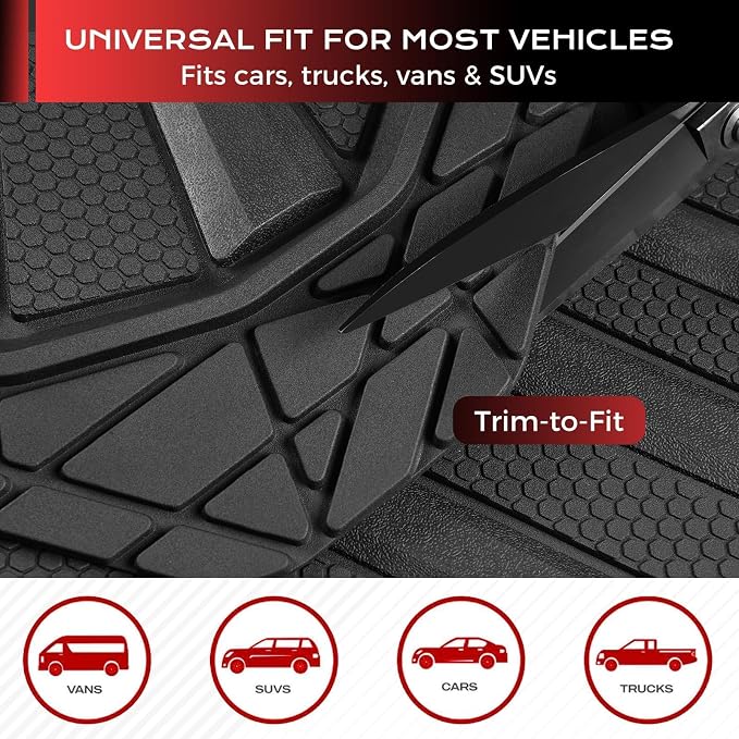 Coverado Car Floor Mats for Cars, Waterproof All Weather Floor Mats, Deep Dish Car Mats, Universal Trim to Fit Automotive Floor Mats for Trucks Car Accessories for Cars SUV Truck (3 Pcs,Black) - Image 4