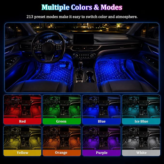 Car Interior LED Lights,4 in 1 RGB APP Control Automotive Under Dash Neon Ambient Lighting with USB Port,Music Sync Auto Footwell Lamp,Car Interior Atmosphere Light - Image 2