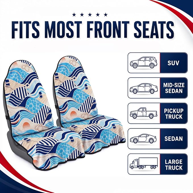 Car Seat Towel Cover 2 Pack for Front Seats, Sweat Absorbent Car Seat Protector with Non-Slip Backing, Waterproof Towel Car Seat Covers for Runners, Gym, Swimming, Beach, Pets, Nautical Waves - Image 6