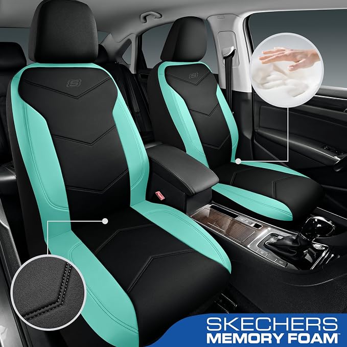 Skechers Memory Foam Seat Covers,Leather Car Seat Covers, Ultimate Comfort & Support Front Seat Covers Airbag Compatible, Automotive Universal Fit Most for SUVs, Vans, Sedans, Cars, Trucks,Mint - Image 2