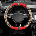 Road Comforts Leopard Steering Wheel Cover for Women, Cute Anti-Slip Microfiber Leather, Fits D Shape Flat Bottom Steering Wheel 14.5-15 Inch - Red by RoadComforts