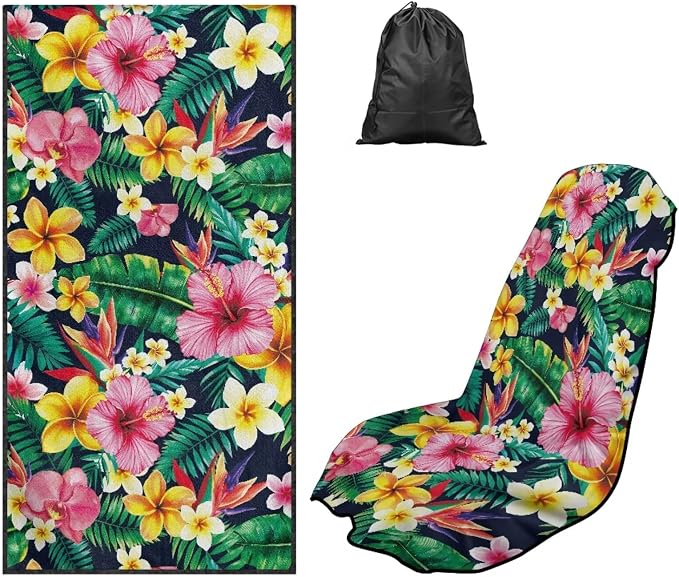 Tropical Hibiscus Car Seat Towel Sweat Auto Seat Towel Protector | Hibiscus Floral Auto Front Seat Protector with Storage Bag Car Interior Accessories Sweat Car Seat Cushion Towel by YMPUDXFI
