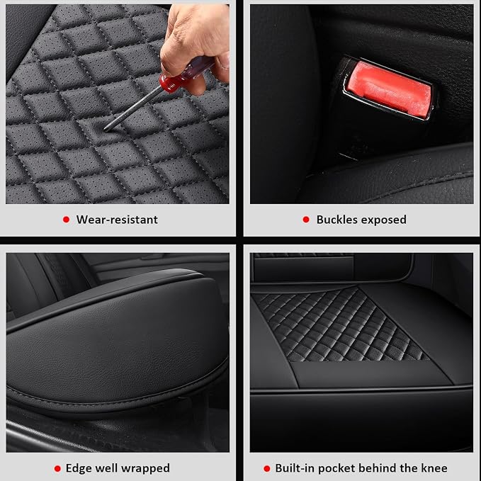 MIROZO Seat Covers,Leather Seat Cover Full Coverage for SUV Sedan Trucks | Black Seat Covers Full Set,Waterproof Leather Car Seat Covers,Universal Seat Protector For SUV Sedan Truck - Image 8