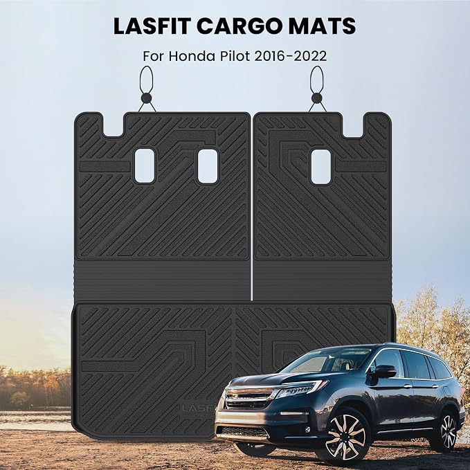 LASFIT All Weather Cargo Mats for Honda Pilot 2016-2022 | Full Surround TPE Mats, Tall Walls, 3D Custom Fit, Non-Slip, Easy Clean, Tool-Free Install, Vehicle-Specific Accessories - Image 3
