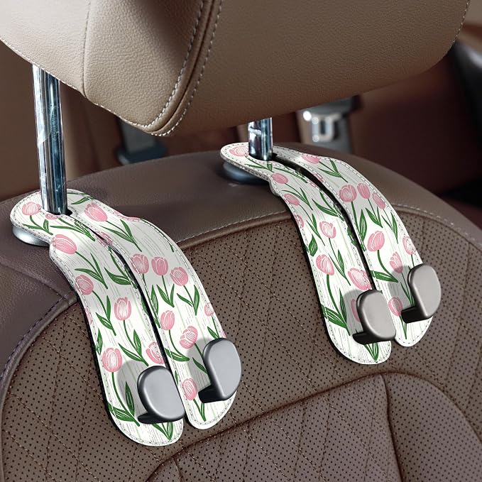 CoBak Purse Hook for Car - Universal Premium Stitched Leather and Aluminum-Magnesium Alloy Double Car Seat Back Storage Hook for Purses, Handbags, Bags (2 Pack),Tulip by PopulartabletcasebrandWegivepeoplethebestdesignofprotectingvariouselectronicdevices