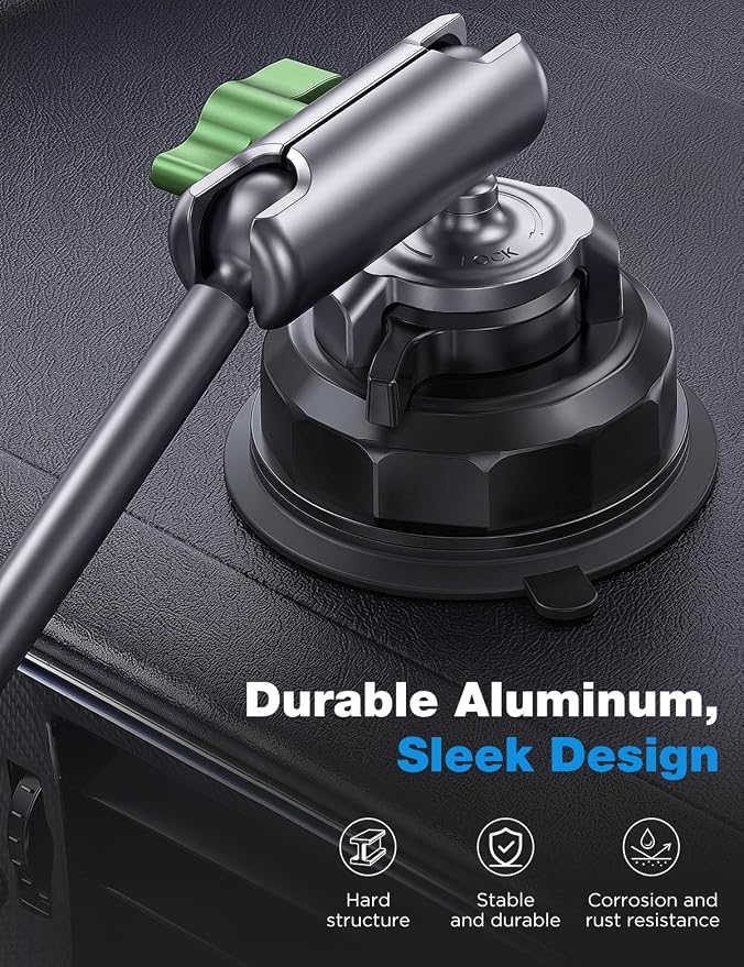 miracase Heavy Duty Aluminum Alloy Car Phone Holder for Magsafe, CNC Machined Metal Arm w/Friction Lock Joint & Large Vacuum Suction Cup, 360° Rotatable Windshield Holder for iPhone & All Smartphones - Image 3