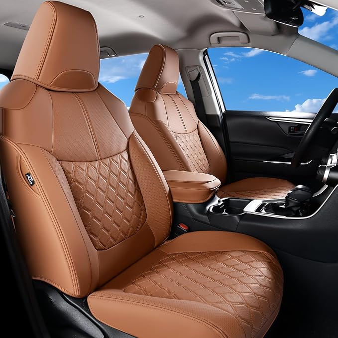 Huidasource Custom Fit RAV4 (Gas Only) Front Seat Covers, Brown Waterproof Faux Leather Full-Coverage for 2019-2024 Toyota RAV4 LE/XLE & XLE Premium/Limited (Does Not Fit Adventure and TRD Off-Road) by Huidasource
