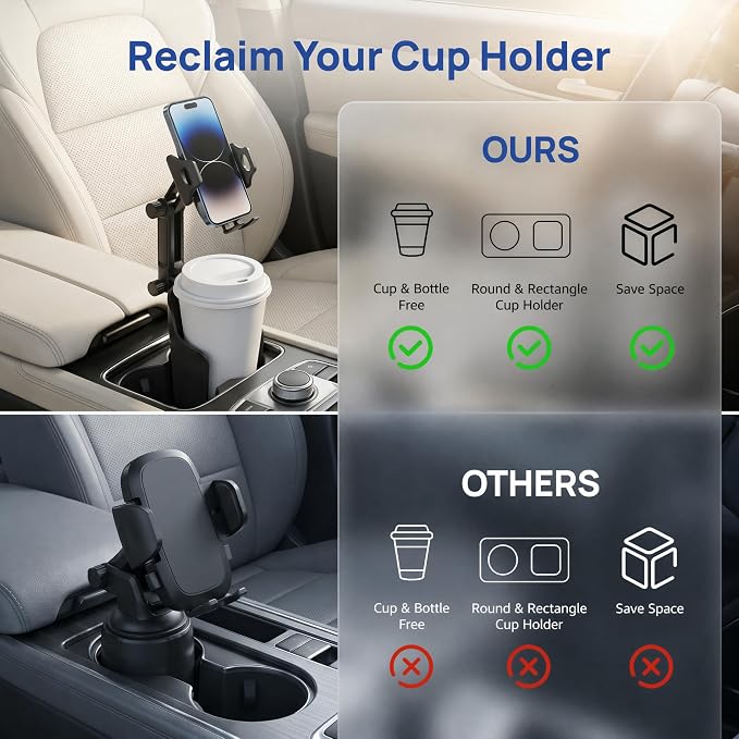 Cup Holder Phone Holder for Car, Car Phone Mount for Your Car | 360°Rotation Cell Phone Holder Mount for Car, Universal Cup Holder Phone Holder Compatible with iPhone & Smartphones - Image 2