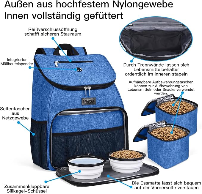 BAGLHER丨Dog Travel Bag, Airline Approved Pet Supplies Backpack, Dog Travel Backpack with 2 Silicone Collapsible Bowls and 2 Food Baskets - Image 4