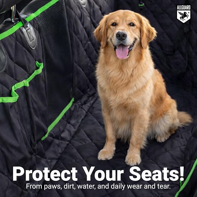 Dog Car Seat Cover for Back Seat, Waterproof, Scratchproof, Nonslip, Dog Hammock for Car, Safety Harness Included, Seat Covers for Pet Dogs, Standard Size (Black/Green) - Image 2