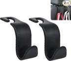 Car Seat Headrest Hook 55lb Heavy Duty Metal Hanger with Leather for Bags | Universal Fit car SUV Truck, Premium Microfiber Leather, Metal Core, Hang Purses Groceries Handbag Backpack, 2 Pack Black by Amooca