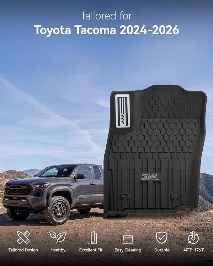 3W Floor Mats for Toyota Tacoma 2024-2026 Double Cab Automatic | TPE All Weather Custom Fit Liner With Metal Pedals For TRD/SR/SR5/Limited, Not For Hybrid Or XtraCab - Image 2