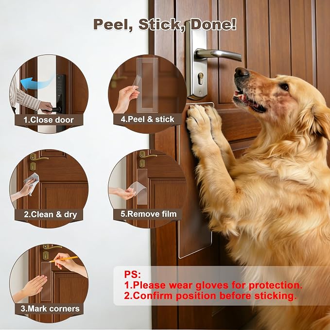 2 PCS 4"x17" Door Scratch Protector Dog, Self-Adhesive, Rounded Corners | Thickened Acrylic Door Protector from Dog Scratching, Anti-Scratch Guard for Dogs & Cats, Clear Protection - Image 5