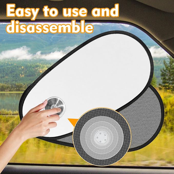 1 Pack Silver Coated Car Window Shades for Baby - Rotatable Sun Visor for Side Windows, UV Reflective Mesh Sun Blocker, Fits Front & Rear Windows, with Suction Cups - Image 6
