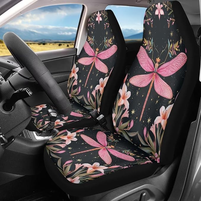 Dragonfly Floral Print Car Seat Covers Washable Seat Protector for Women Men Automotive Vehicle Seat Covers Car Interior Accessories for Cars, Sedans, Trucks, SUVs Universal - Image 2