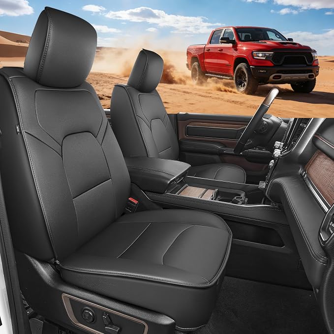 TTX LIGHTING Custom Fit Ram 1500/2500/3500 Front Seat Covers 2012-2026 | Heavy Duty Protection with Original Seat Pattern Waterproof Faux Leather Custom Fit Design for Truck Interiors by TTXLIGHTING%C2%AE