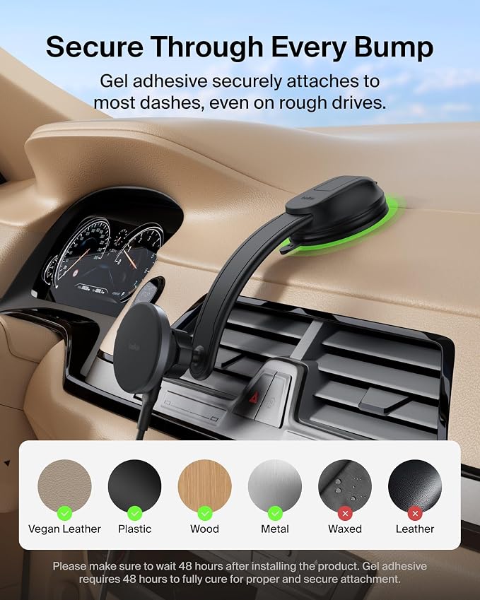 Belkin Qi2 15W Magnetic Wireless Dash Mount, Fast Charging Car Charger | MagSafe Compatible, iPhone 15/16/17, Samsung Galaxy S26, AirPods, iPads, MacBook, Chromebook, Car Phone Charger - Image 5