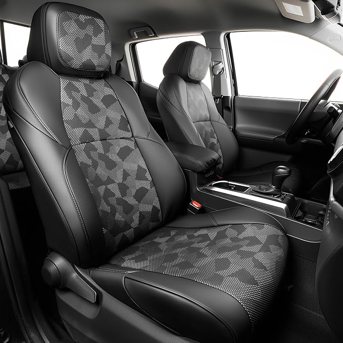 Custom Fit Car Seat Covers for Tacoma 2024-2026 4th Gen, Black Camo | Waterproof Leather Car Seat Covers Full Set, Full Coverage Protection, Airbag Safe, Factory Style Upgrade, Gas Only by Unknown