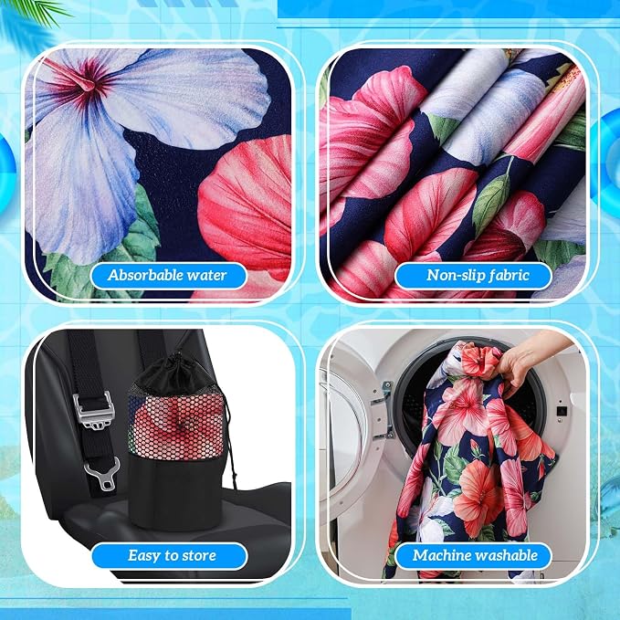 1 Pack Car Seat Towel Cover with Storage Bag, Summer Flower Hibiscus Style | 63 x 32 in Car Towel Seat Cover Non Slip Waterproof, Gym Workout Swimming Running, Machine Washable Sweat Absorbent Protector - Image 3