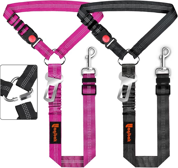 Laqibak Removable Dog Seat Belt Harness for Car, 3 in 1 Pet Seatbelt Leash | Retractable Headrest-Mounted,Restraint & Adjustable Reflective Bungee Dog Seatbelt Tether,Rose and Black by laqibakProductcollection