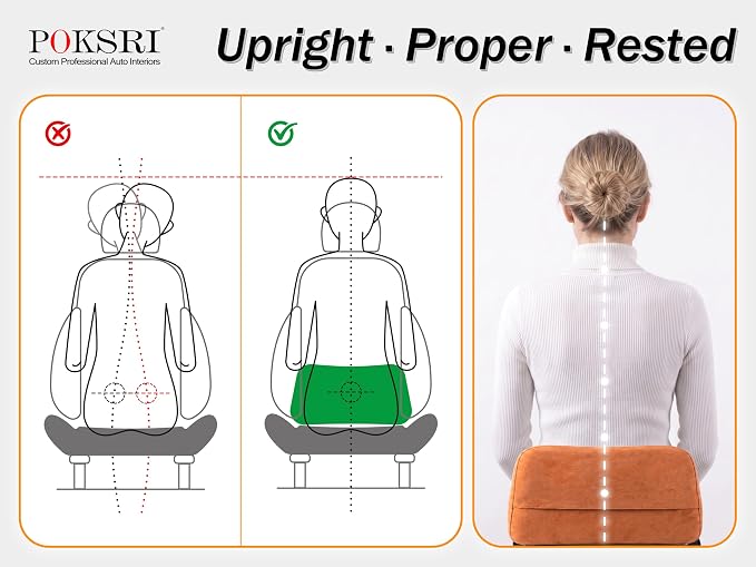 Lumbar Support Pillow,Back Pain Relief Cushion,fits tightly around the waist,Memory Foam,Skin-friendly Suede Fabric,fit Car Drive,Office chair,Rest seat,Improve Posture,Portable,15.5''Lx 8.7''H - Image 4